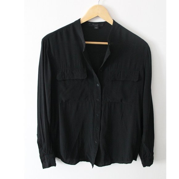 ALLSAINTS Lexi Collarless Button-Down Shirt / XS / Black Blouse - Picture 6 of 12